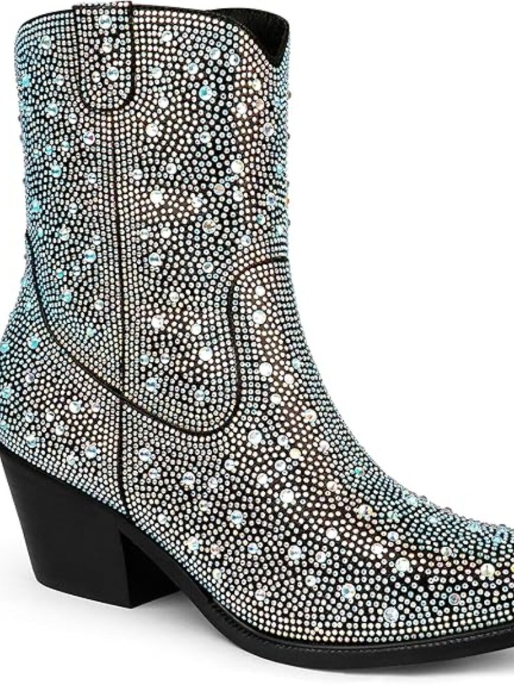 Women's Rhinestone Ankle Black Synthetic Toe Boots Embroidered Cowgirl Boots